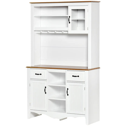 71" Kitchen Buffet with Hutch, Farmhouse Style, White Kitchen Pantry Cabinets at Gallery Canada