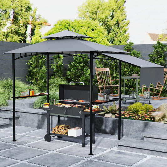 8'x5' Grill Gazebo, Double Tiered Barbecue Shelter, Light Grey BBQ Grill Gazebos Light Grey at Gallery Canada