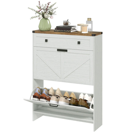 Narrow Shoe Storage Cabinet, 2 Flip Drawers, 1 Drawer, 12 Pairs, White Shoe Storage Cabinets & Racks White Wood Effect, Grey Wood Effect at Gallery Canada