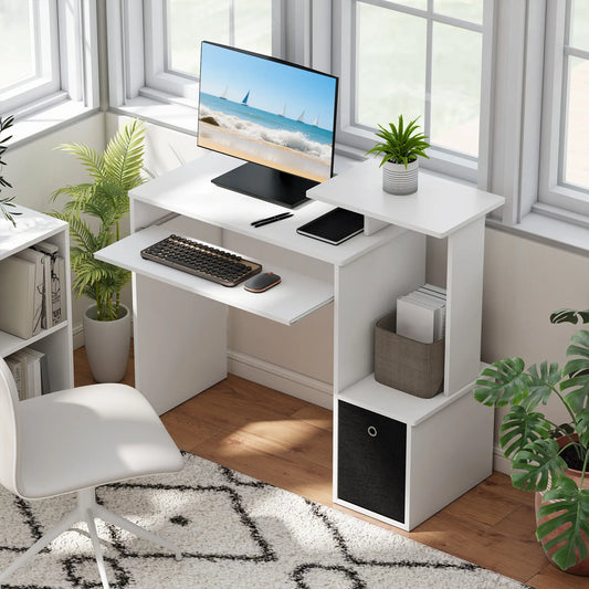 Computer Desk, Sliding Keyboard Tray, Storage Drawer, White Computer Desks White at Gallery Canada