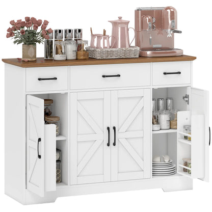 47" Buffet Cabinet, Farmhouse Sideboard, 3 Drawers, Adjustable Shelves, White Bar Cabinets at Gallery Canada