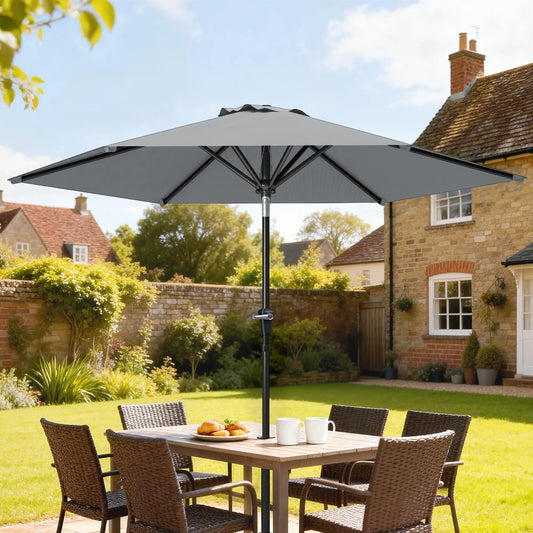 Outdoor Patio Sun Umbrella, 6 Ribs, Light Grey Patio Umbrellas Light Grey at Gallery Canada
