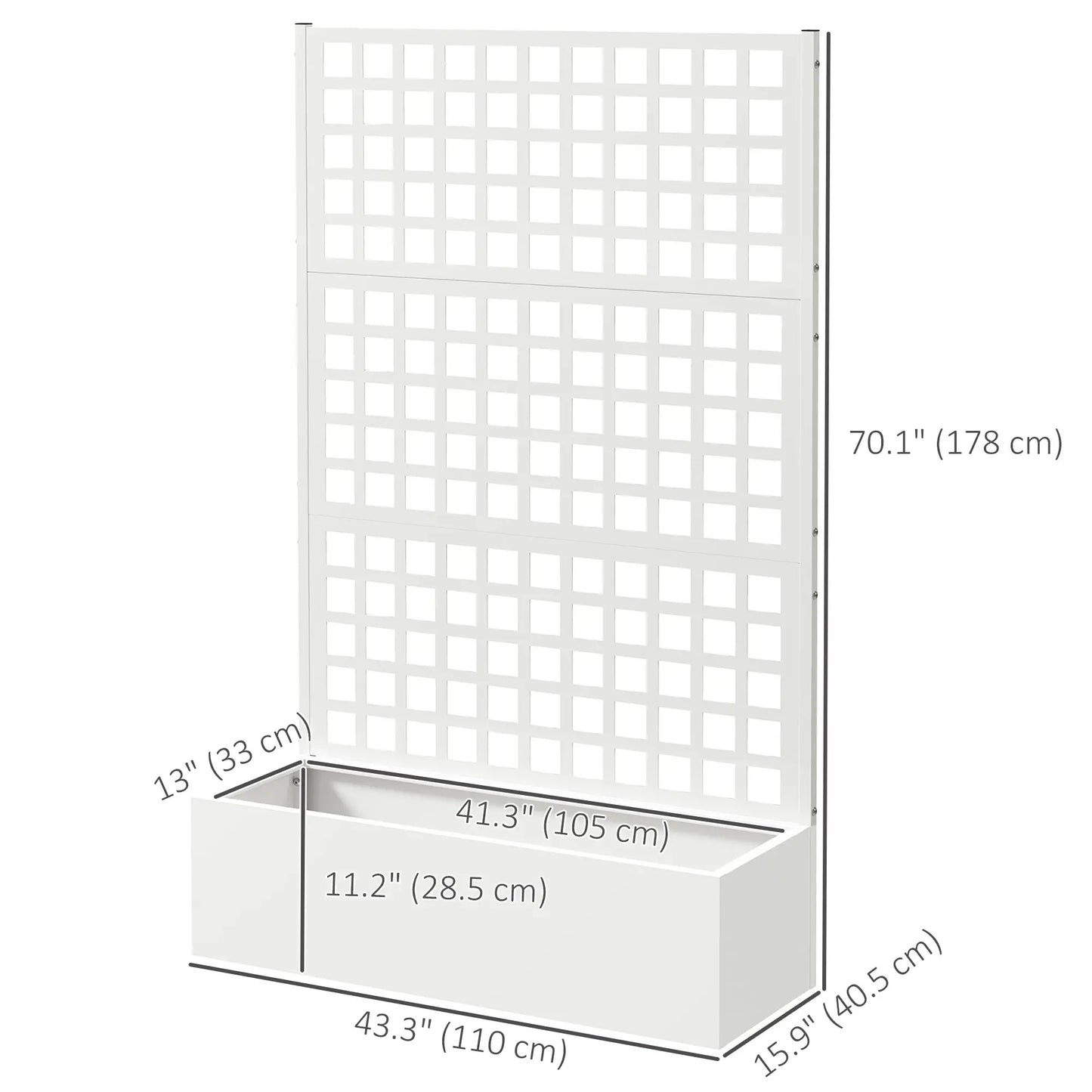 Galvanized Raised Garden Bed Planter Box With Trellis, 43" x 16" x 70", White