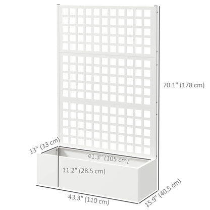 Galvanized Raised Garden Bed Planter Box With Trellis, 43" x 16" x 70", White