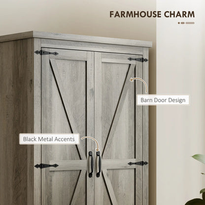 Farmhouse Kitchen Pantry Cabinet, 64" Freestanding with Drawers, Distressed Grey, Grey Kitchen Pantry Cabinets at Gallery Canada