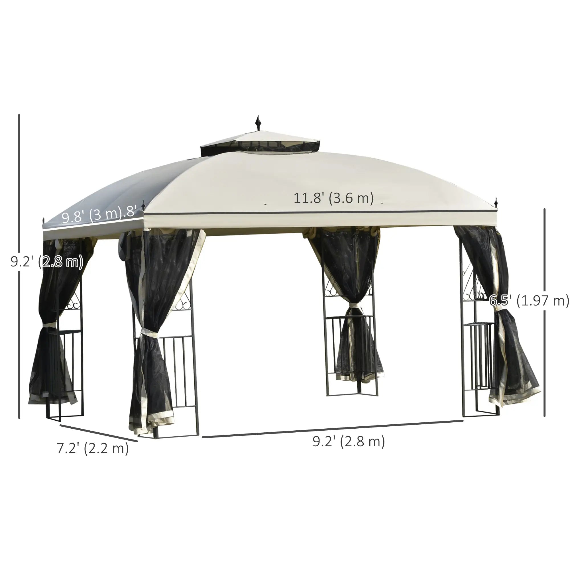 12' x 10' Outdoor Gazebo, Double Tier Roof, Removable Mesh, Beige Gazebos at Gallery Canada