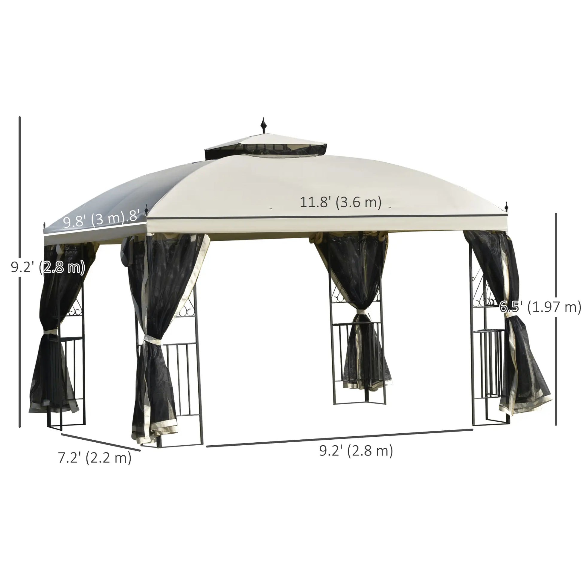 12' x 10' Outdoor Gazebo, Double Tier Roof, Removable Mesh, Beige Gazebos at Gallery Canada