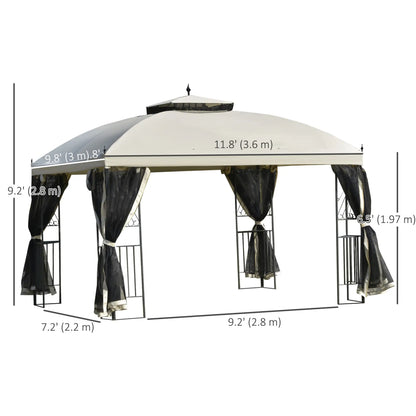 12' x 10' Outdoor Gazebo, Double Tier Roof, Removable Mesh, Beige Gazebos at Gallery Canada