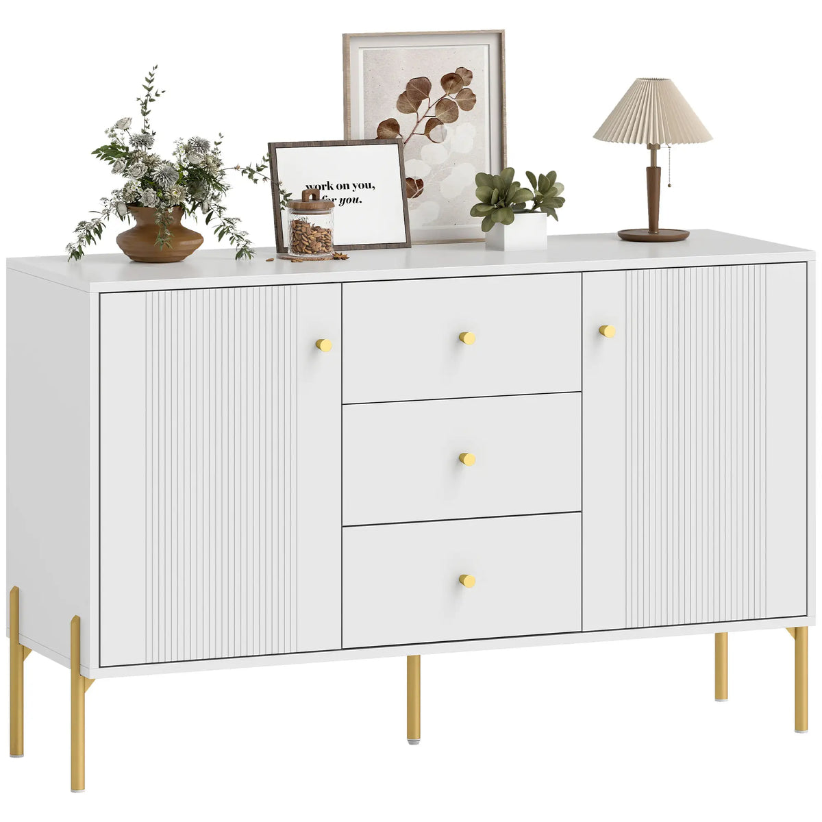 Buffet Cabinet, Modern Sideboard with 3 Drawers and 2 Shelves, White