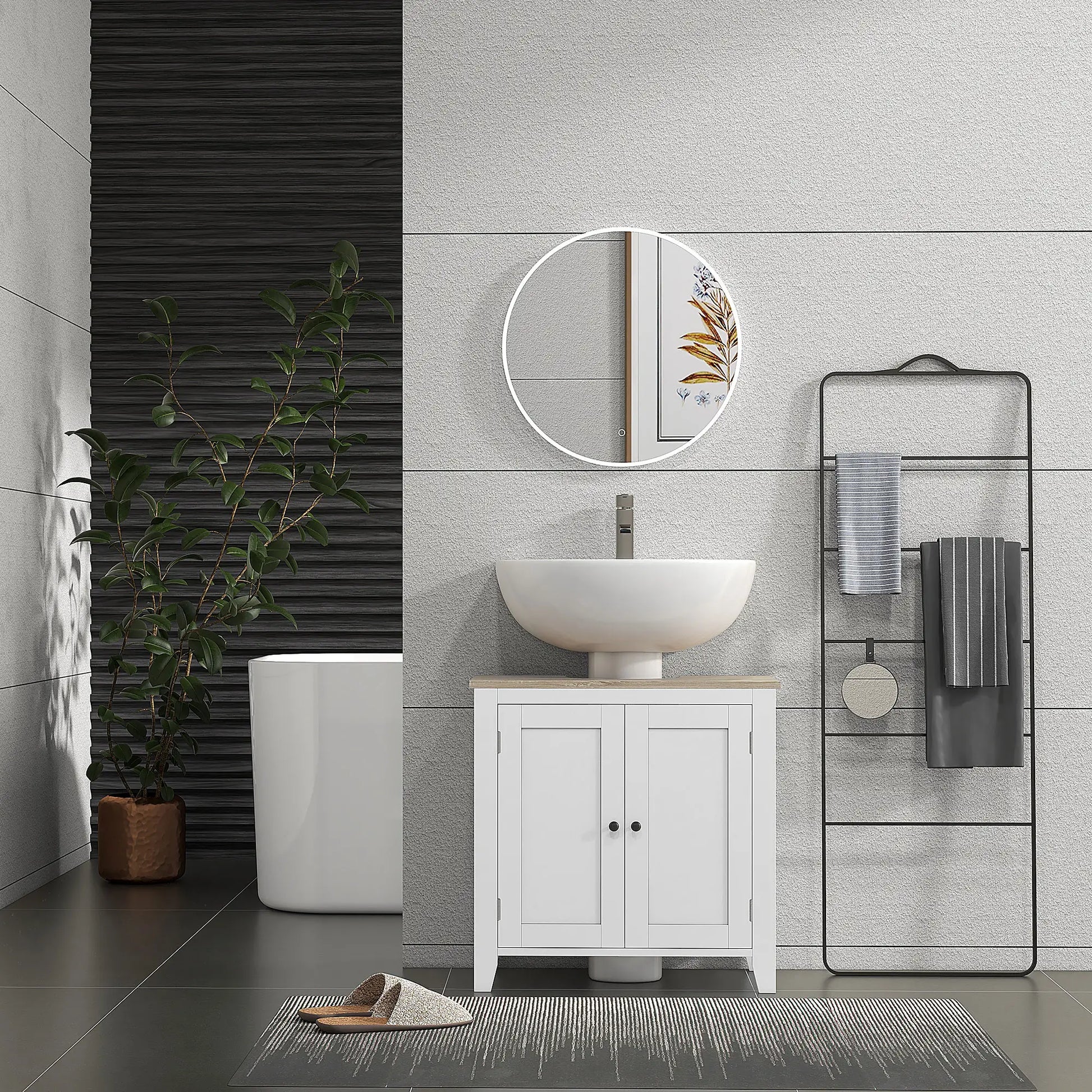 Bathroom Sink Vanity Unit, U-Shape Design, Adjustable Shelf, White Bathroom Cabinets at Gallery Canada