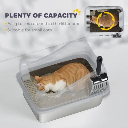 Stainless Steel Cat Litter Box, 17" x 13" x 10", Metal Scoop, Grey Cat Litter Box Enclosures at Gallery Canada