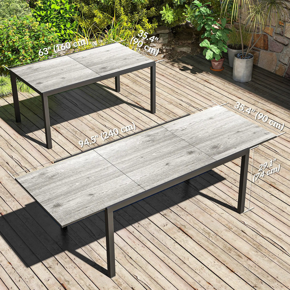 63"-94.5" Extendable Patio Dining Table, Outdoor Dining Table, Steel Frame, Grey Patio Dining Tables at Gallery Canada