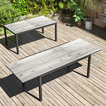 63"-94.5" Extendable Patio Dining Table, Outdoor Dining Table, Steel Frame, Grey Patio Dining Tables at Gallery Canada
