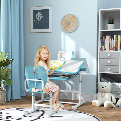 Adjustable Kids Desk and Chair Set, Tilt Desktop, Large Board, Drawer, Blue Kids Desk Sets at Gallery Canada