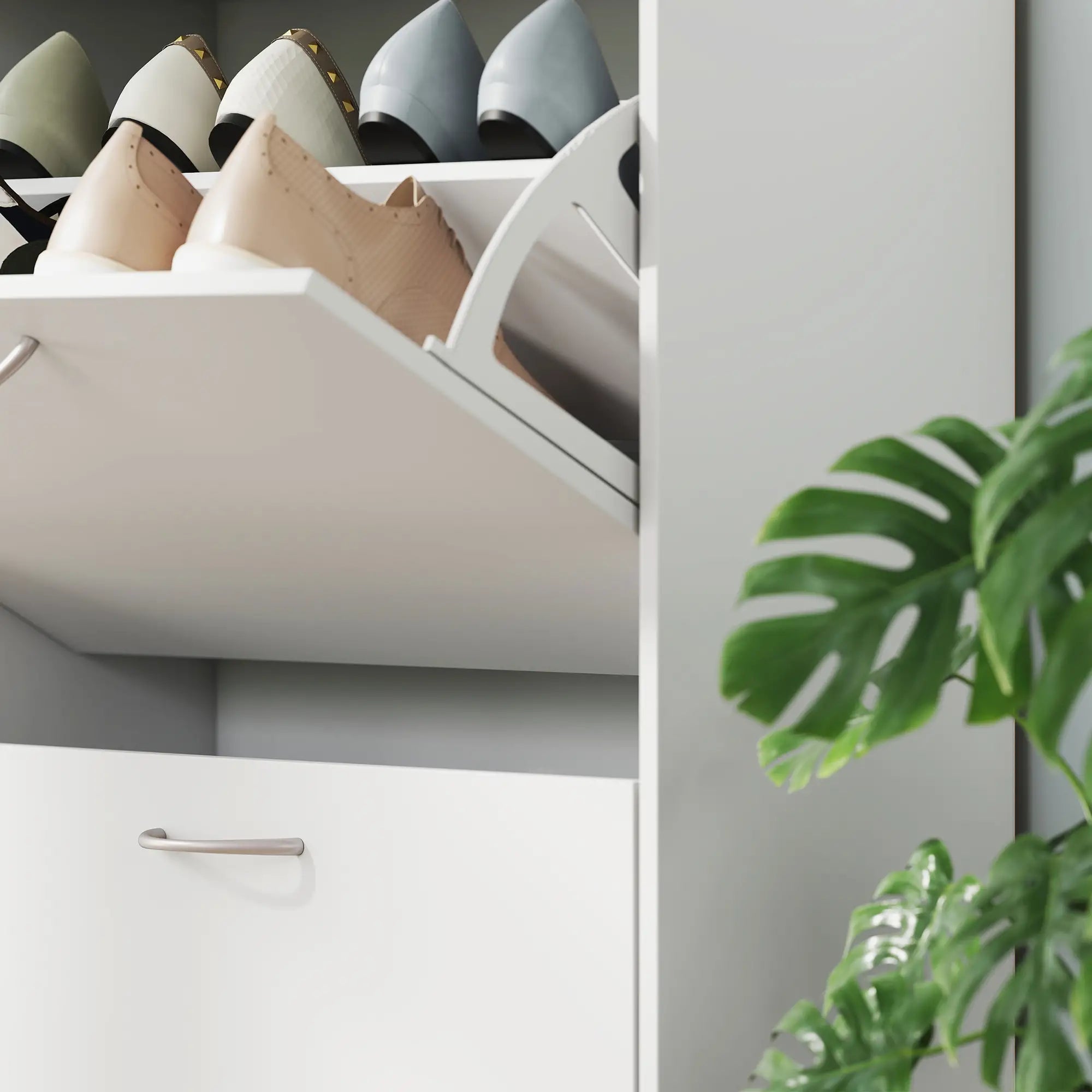 Flip Down Shoe Rack, Wooden Shelf, 4 Drawer Organizer, White Shoe Storage Cabinets & Racks at Gallery Canada