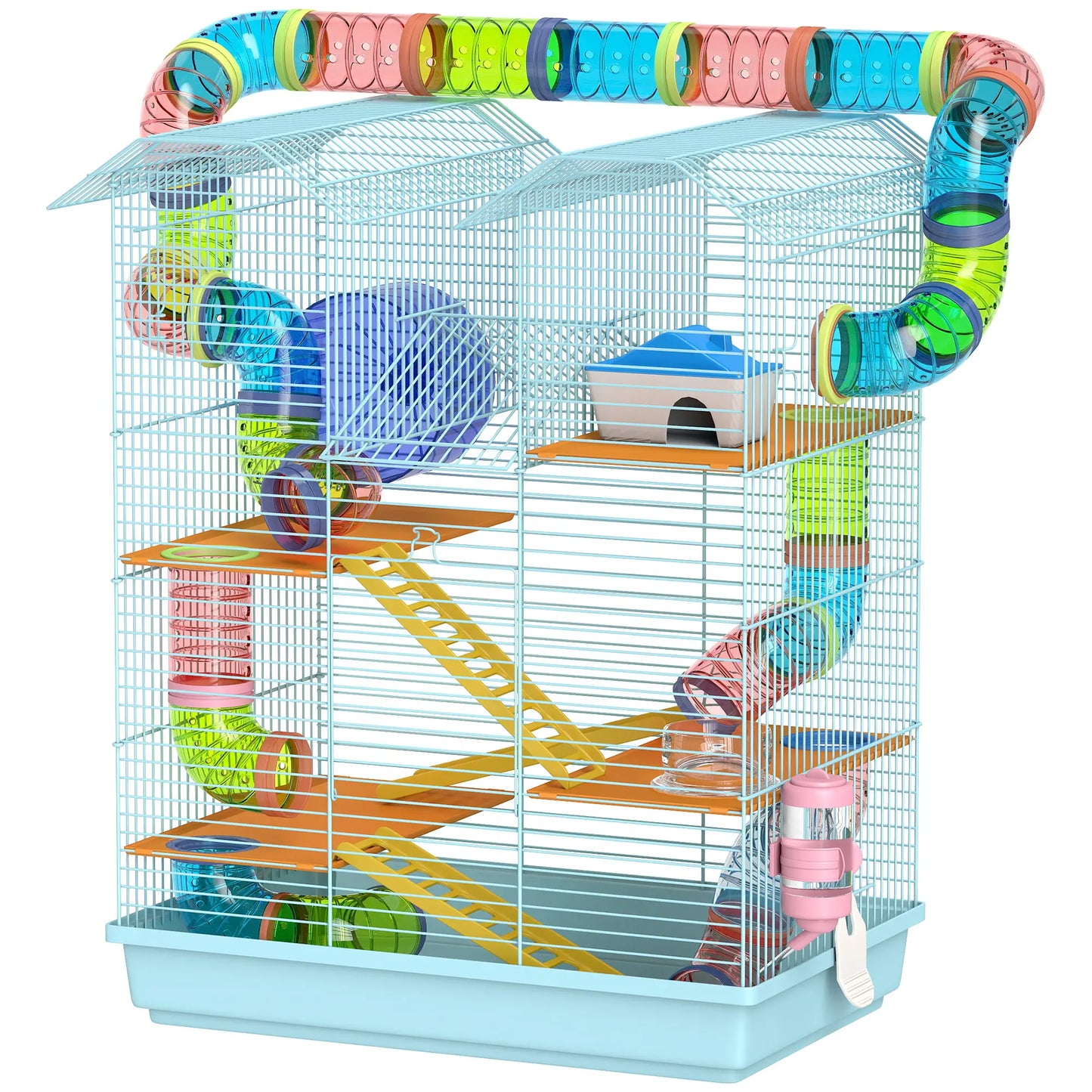 18.5" Hamster Cage, 5 Tiers, Tunnel Tube System, Exercise Wheel, Water Bottle, Light Blue Hamster Cages Light Blue at Gallery Canada