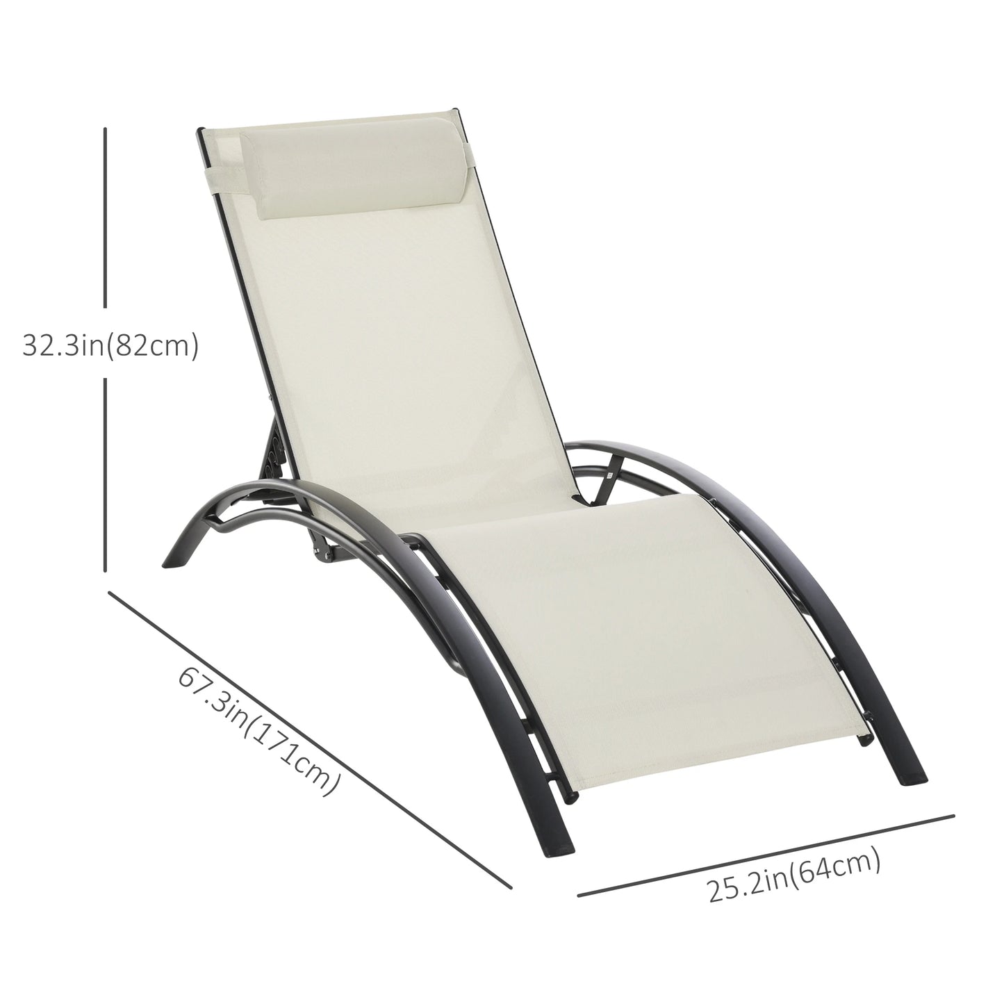 Aluminum Reclining Lounge Chair, 5-Level Adjustable Backrest, Beige Lounger Chairs at Gallery Canada