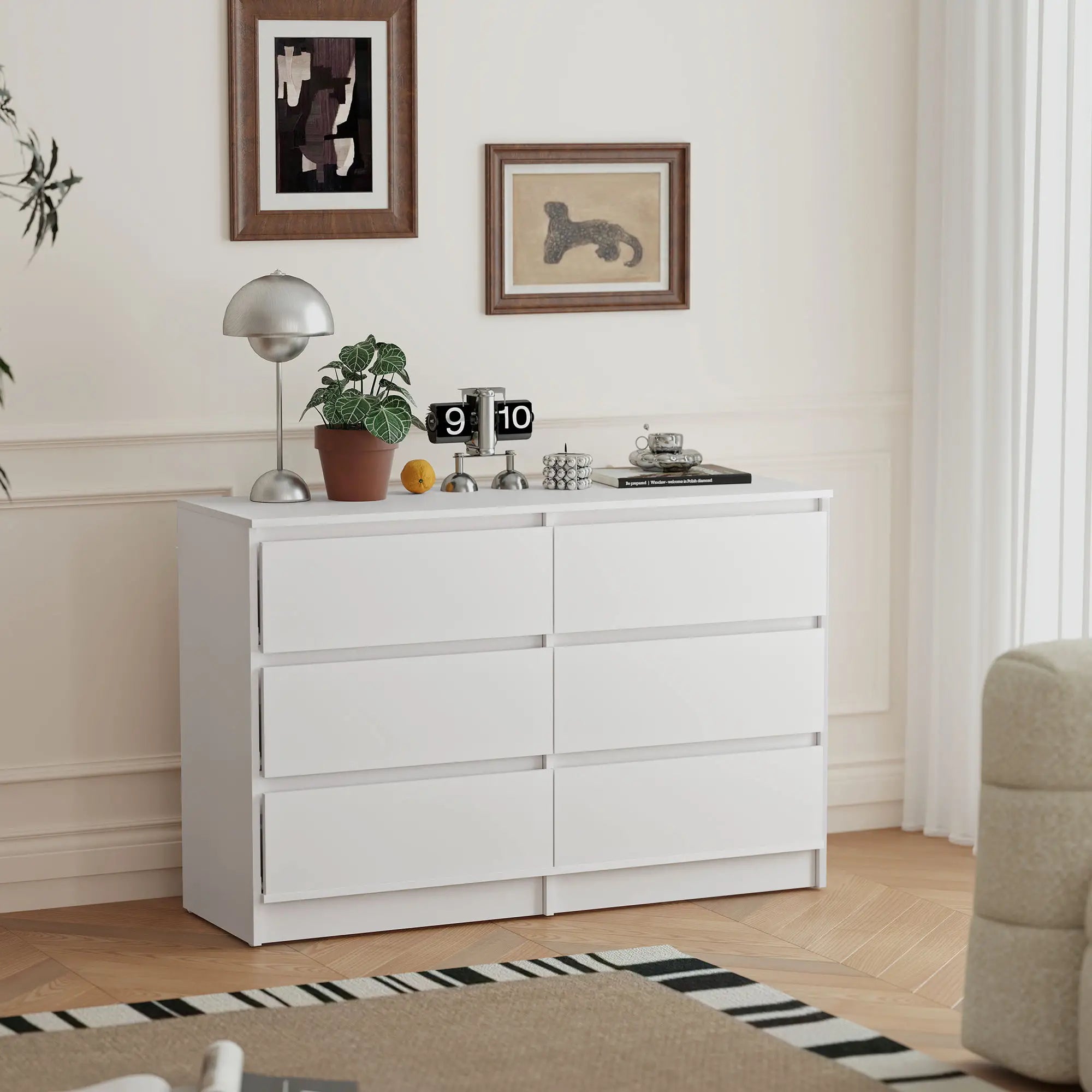 Wide 6 Drawer Dresser, Modern Clothes Storage Organizer, White Storage Cabinets at Gallery Canada