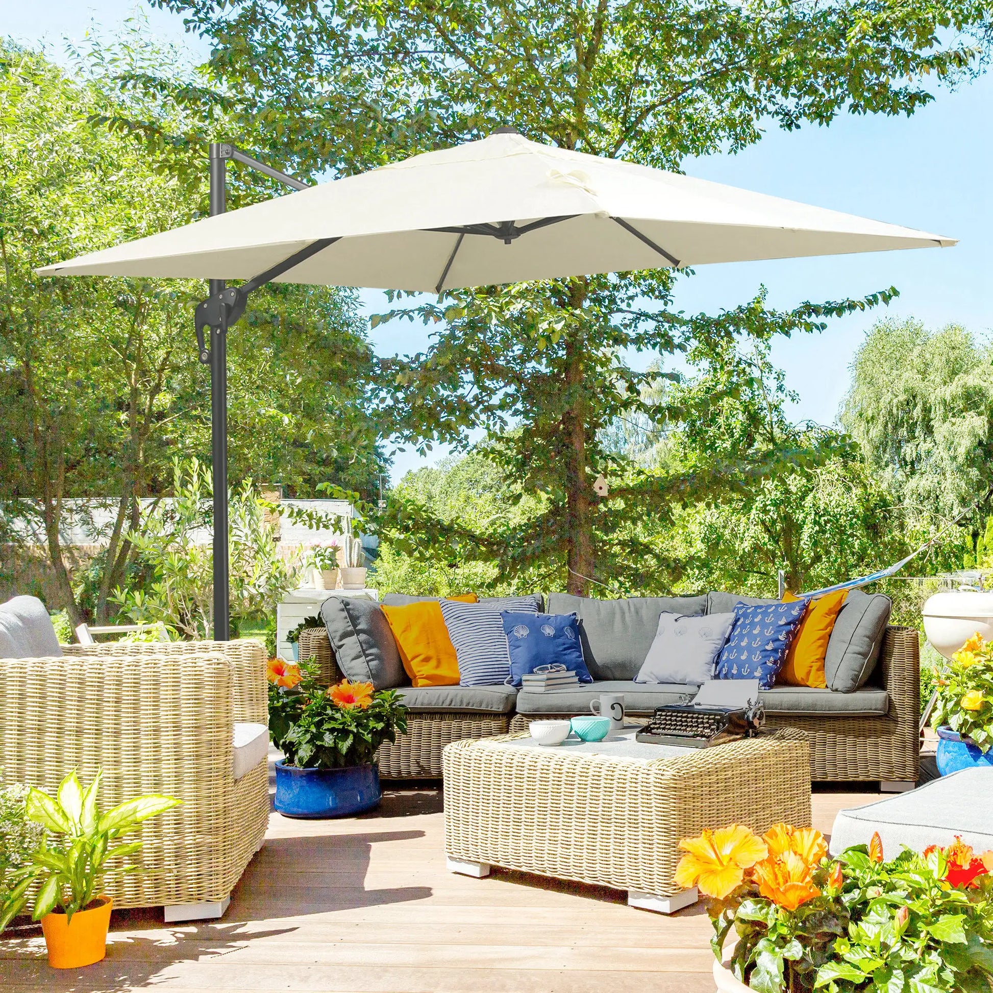 8'x8' Square Patio Umbrella, Outdoor Cantilever Parasol, Cream White Offset Cantilever Umbrellas at Gallery Canada