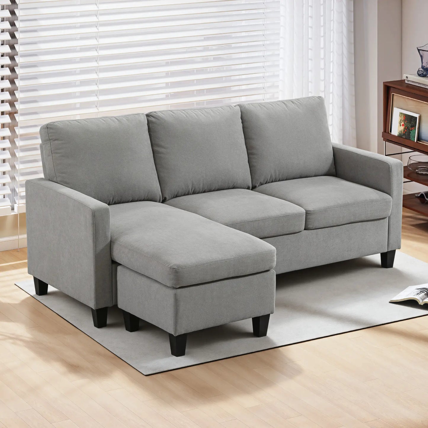L-Shape Sectional Sofa with Ottoman, Modern Living Room Couch, Light Grey 3-Seater Sofas at Gallery Canada