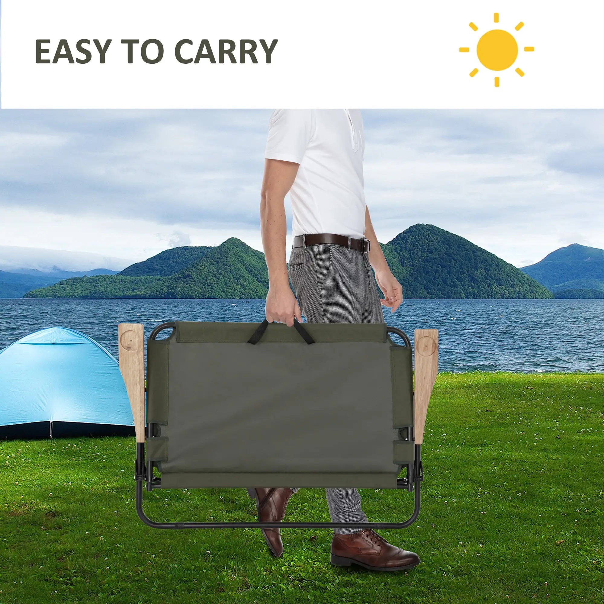 Double Folding Chair, Loveseat Camping Chair for 2, Portable Outdoor Chair, Green Picnic Tables & Camping Chairs at Gallery Canada