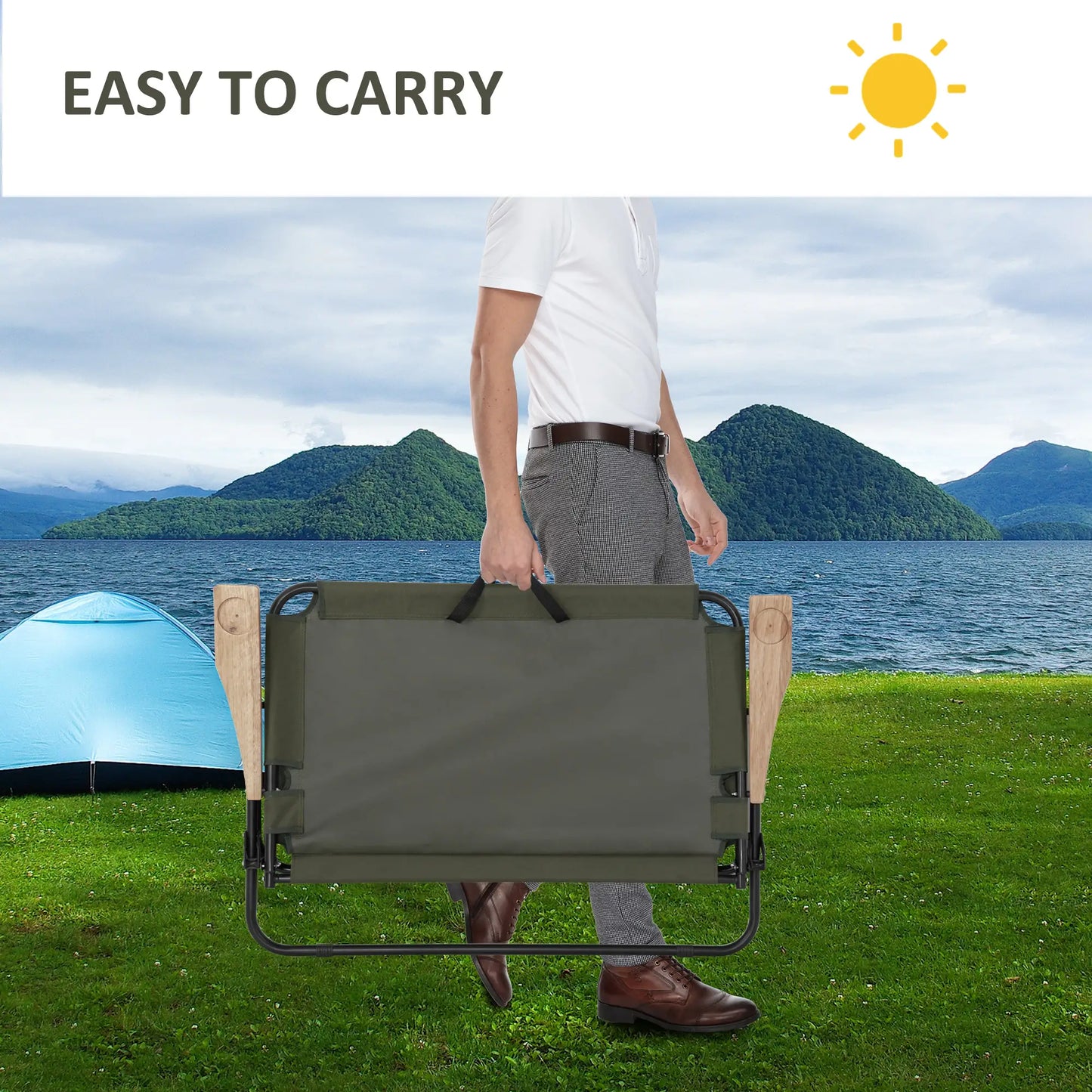 Double Folding Chair, Loveseat Camping Chair for 2, Portable Outdoor Chair, Green Picnic Tables & Camping Chairs at Gallery Canada