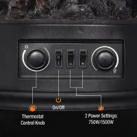 Poêle-cheminée électrique, radiateur infrarouge 3 faces 725W/1450W, noir
