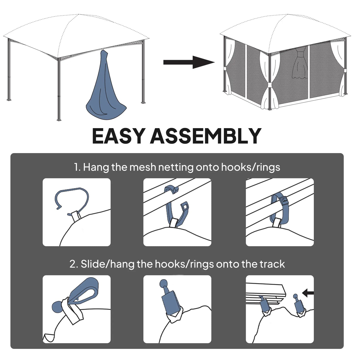 Mosquito Netting for Gazebo, 10' x 12', Cream White, Black Gazebo Sidewalls at Gallery Canada