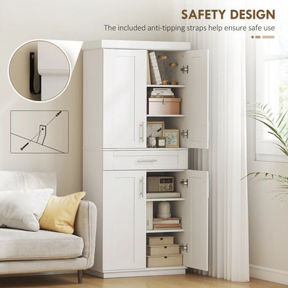 72" Storage Cabinet, Freestanding Kitchen Pantry Cabinet with 4 Doors, Drawer and 3 Adjustable Shelves, White Kitchen Pantry Cabinets at Gallery Canada