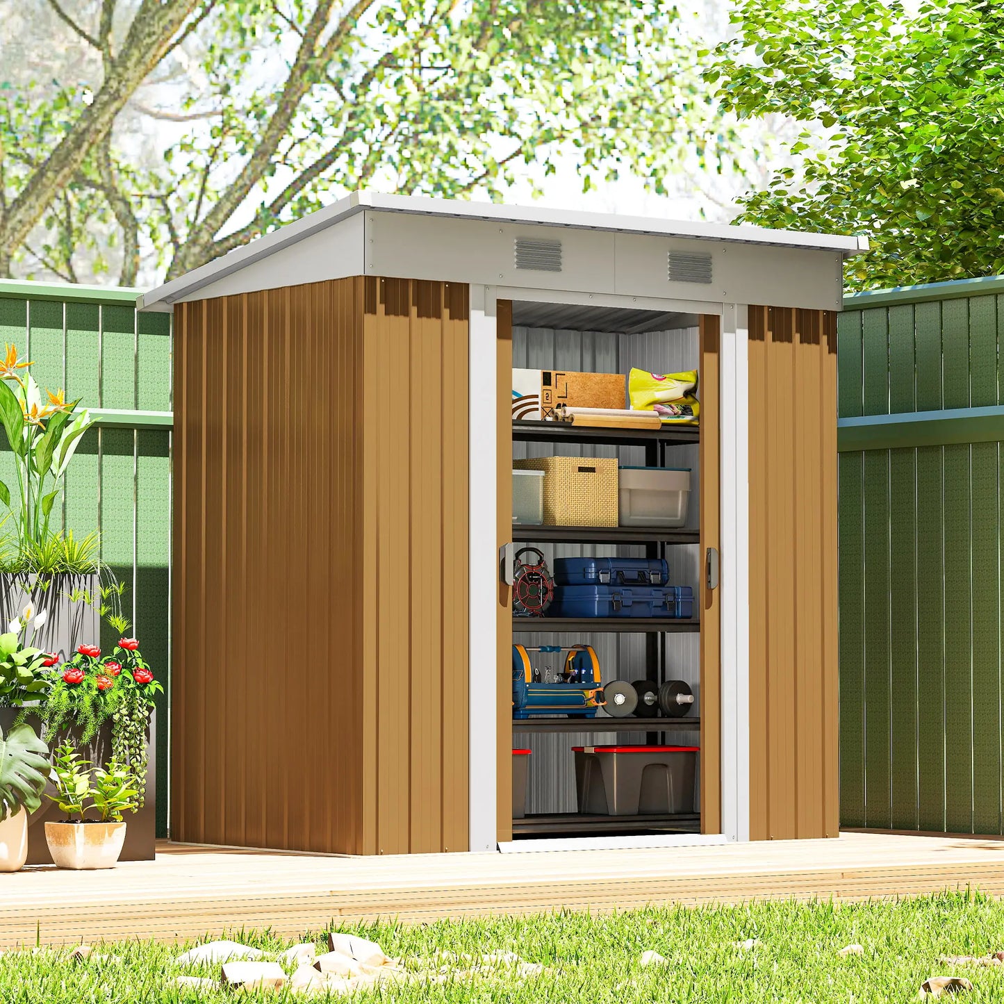 6' x 4' Yellow Metal Outdoor Storage Shed, Lockable Sliding Doors, Yellow Sheds at Gallery Canada