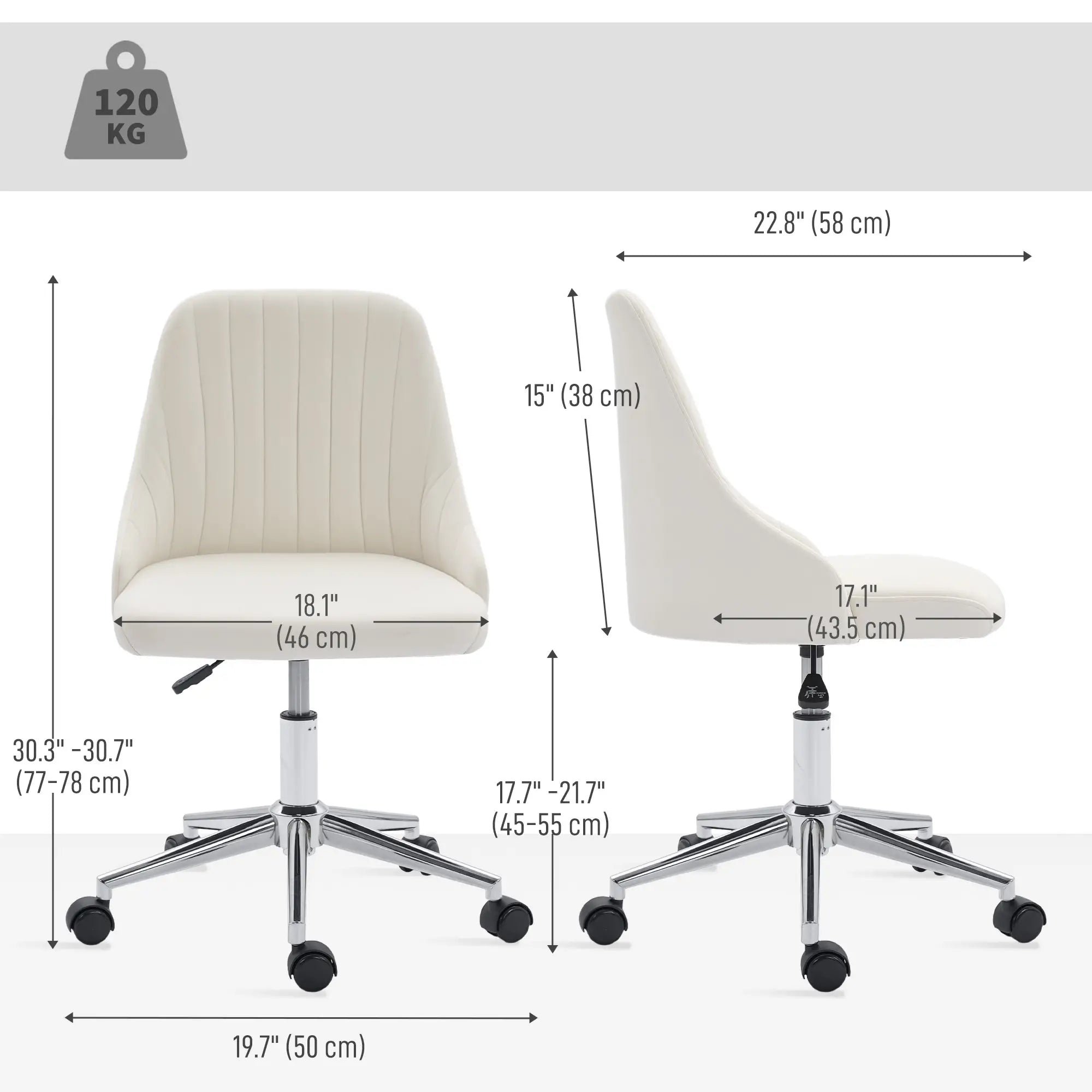 Velvet Adjustable Height Swivel Chair, Cream Task Chairs at Gallery Canada