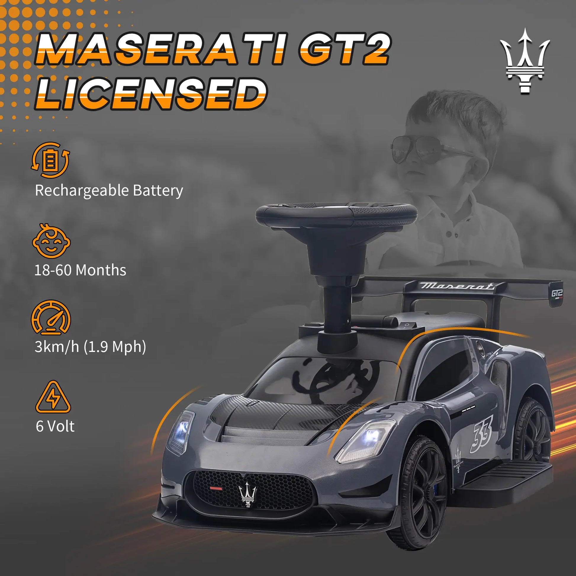 6V Maserati GT2 Licensed Electric Car for Kids, Grey Electric Toy Cars at Gallery Canada