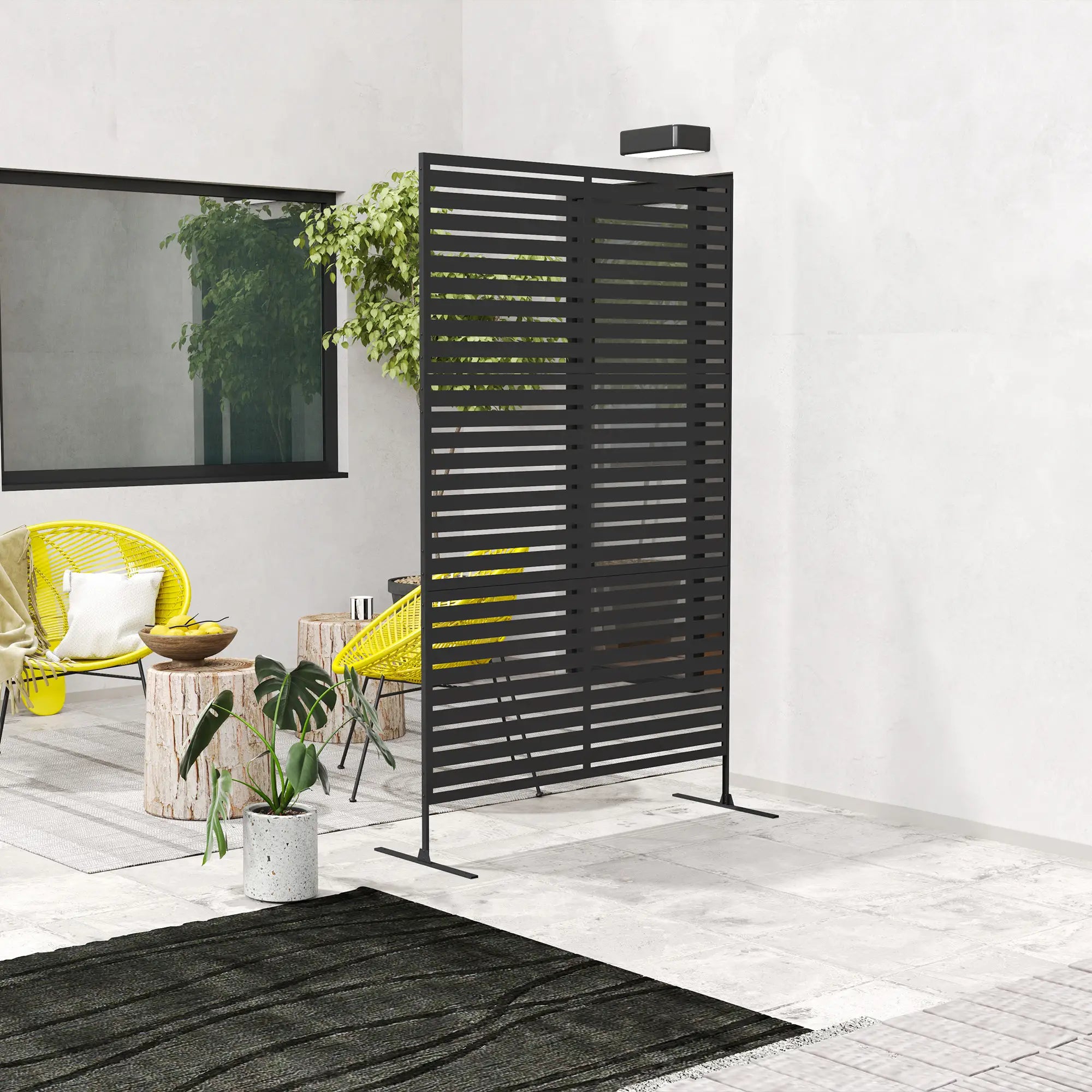 Decorative Outdoor Privacy Panel, Freestanding Metal Divider, Black Side Awnings at Gallery Canada