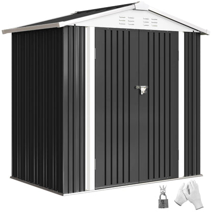 6.5' x 4' Metal Outdoor Storage Shed, Lockable Doors, 4 Vents, Dark Grey Sheds at Gallery Canada