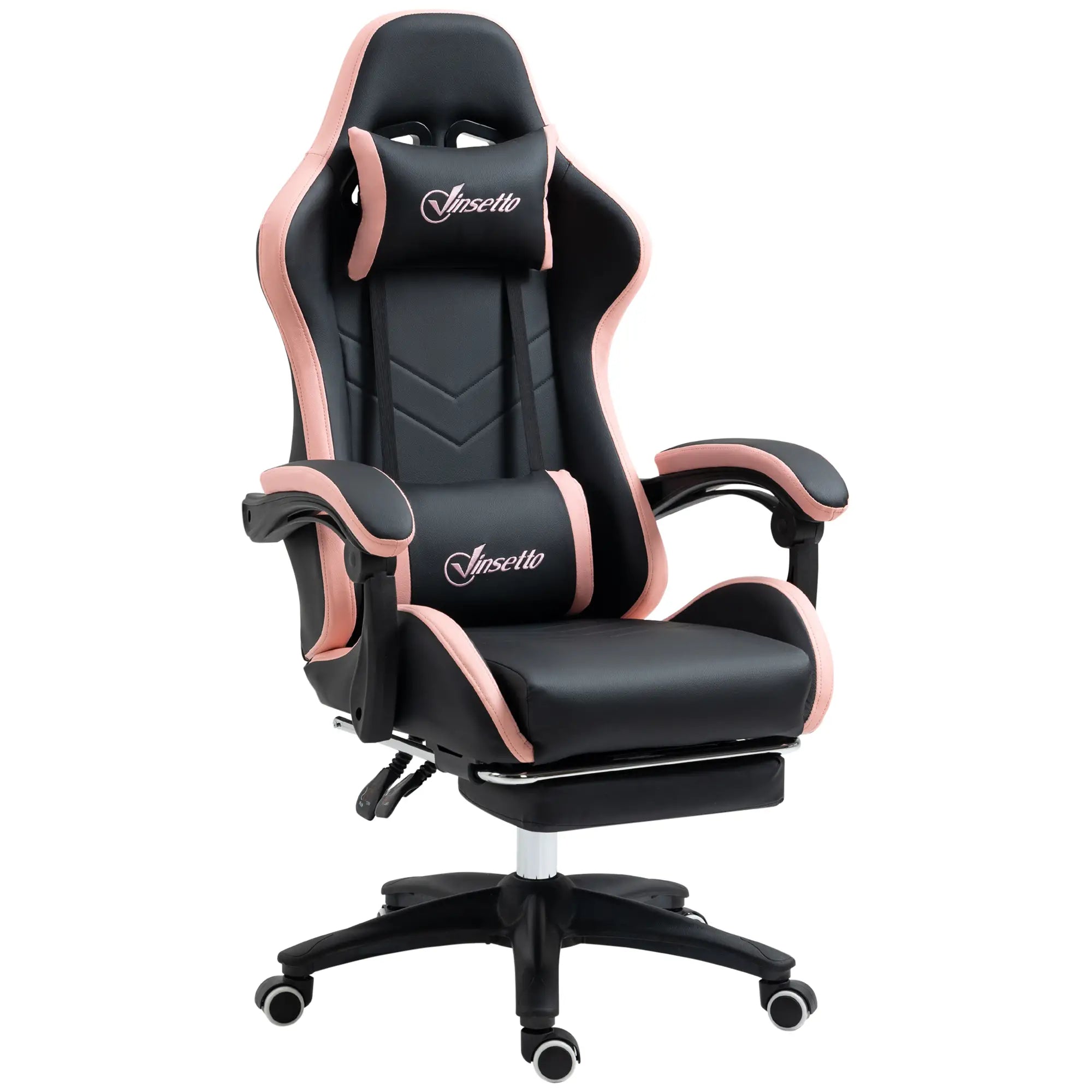 Gaming Chair, PU Leather Office Desk Chair with Footrest, Swivel Wheels, 135° Reclining Back, Black Video Game Chairs Black, Pink at Gallery Canada