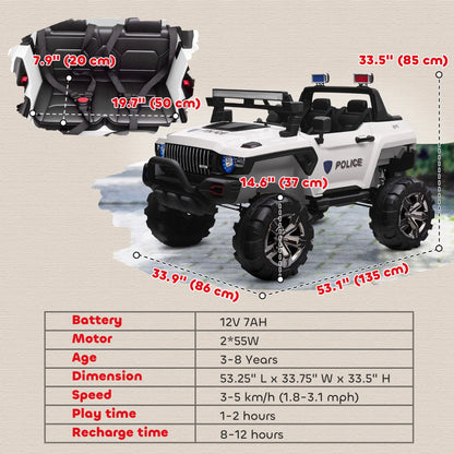 Kids Ride On Car 12V RC 2 Seater Police Truck, White Electric Toy Cars at Gallery Canada