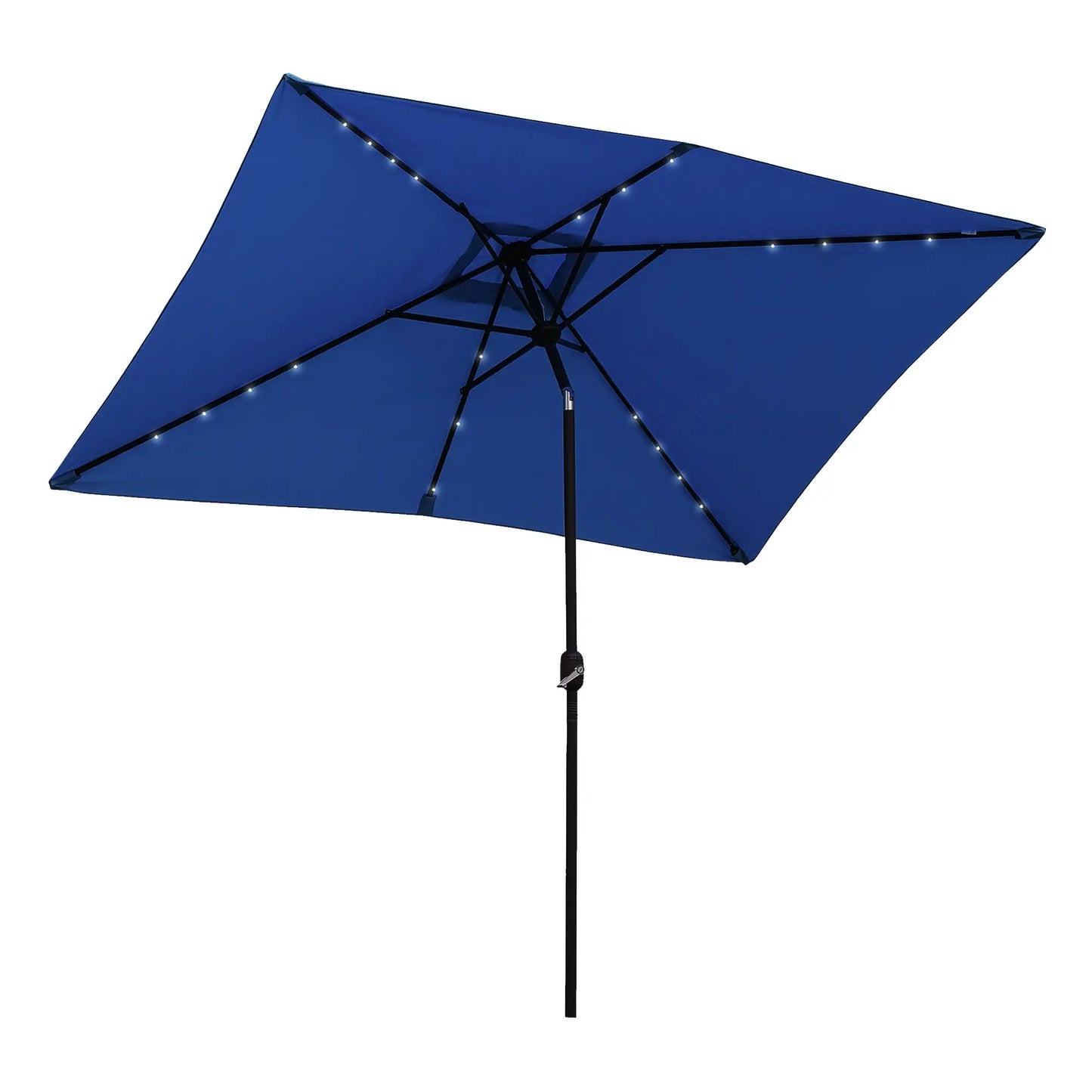6' x 10' Rectangular Patio Umbrella, 22 LED Solar Lights, Tilt, Crank, Dark Blue Sun Umbrellas at Gallery Canada