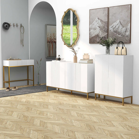 Sideboard Storage Cabinet, Adjustable Shelves, Soft-Close Doors, White Kitchen Pantry Cabinets White, Gold at Gallery Canada
