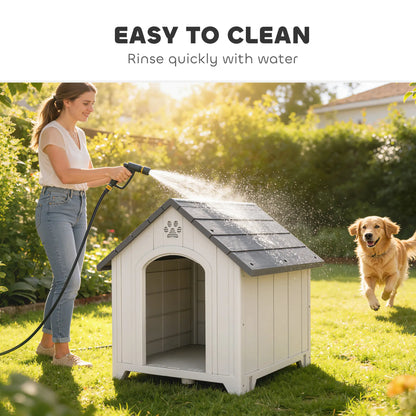 Large Plastic Dog House Outdoor Indoor, Water Resistant Puppy Shelter with Base Support, 34.6" L x 31.1" W x 35" H