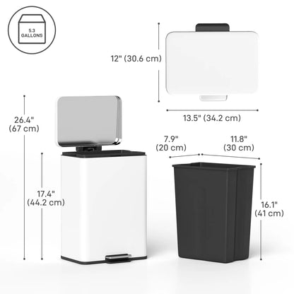5.3 Gallon Garbage Bin with Soft Close Lid, Removable Inner Bucket, Cream White Small Kitchen Appliances at Gallery Canada