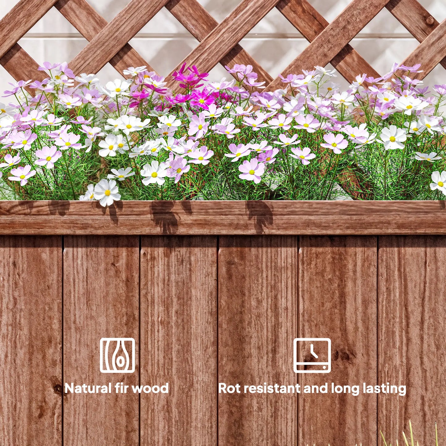 2.4 x 1 x 4.9 ft Wooden Pine Trough Planter with Trellis, Orange Wooden Planter Boxes at Gallery Canada