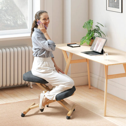 Ergonomic Kneeling Chair, Rubberwood Frame, Wheels, Dark Grey