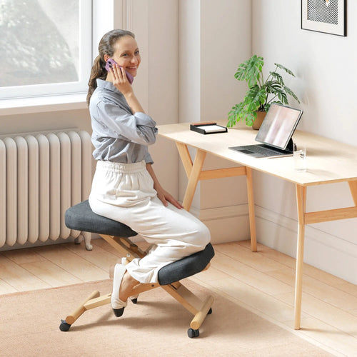 Ergonomic Kneeling Chair, Rubberwood Frame, Wheels, Dark Grey