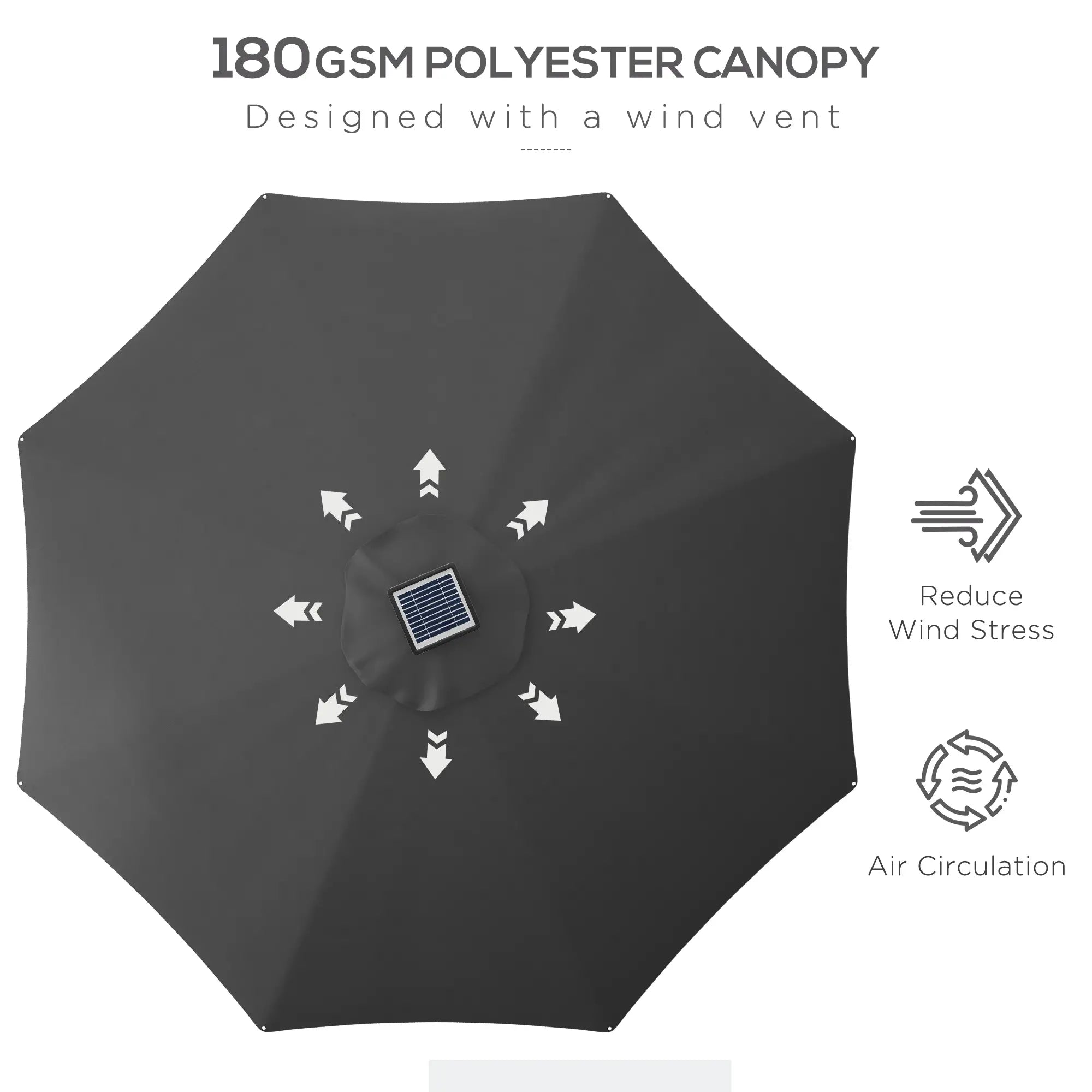 LED Patio Umbrella, Solar USB Charging, 4 Lighting Modes, Charcoal Grey Sun Umbrellas at Gallery Canada