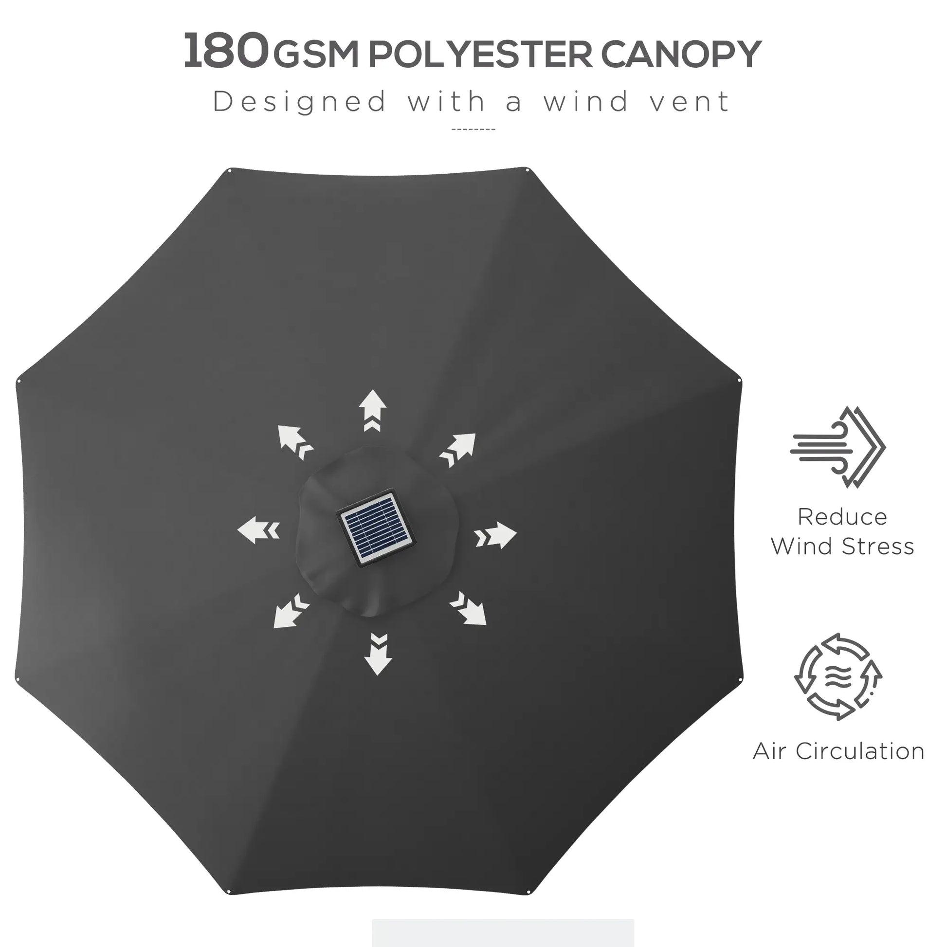 LED Patio Umbrella, Solar USB Charging, 4 Lighting Modes, Charcoal Grey Sun Umbrellas at Gallery Canada