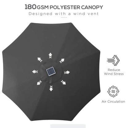 LED Patio Umbrella, Solar USB Charging, 4 Lighting Modes, Charcoal Grey Sun Umbrellas at Gallery Canada