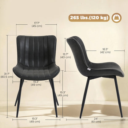 PU Leather Dining Chairs Set of 2, Steel Legs, Black Dining Chairs at Gallery Canada