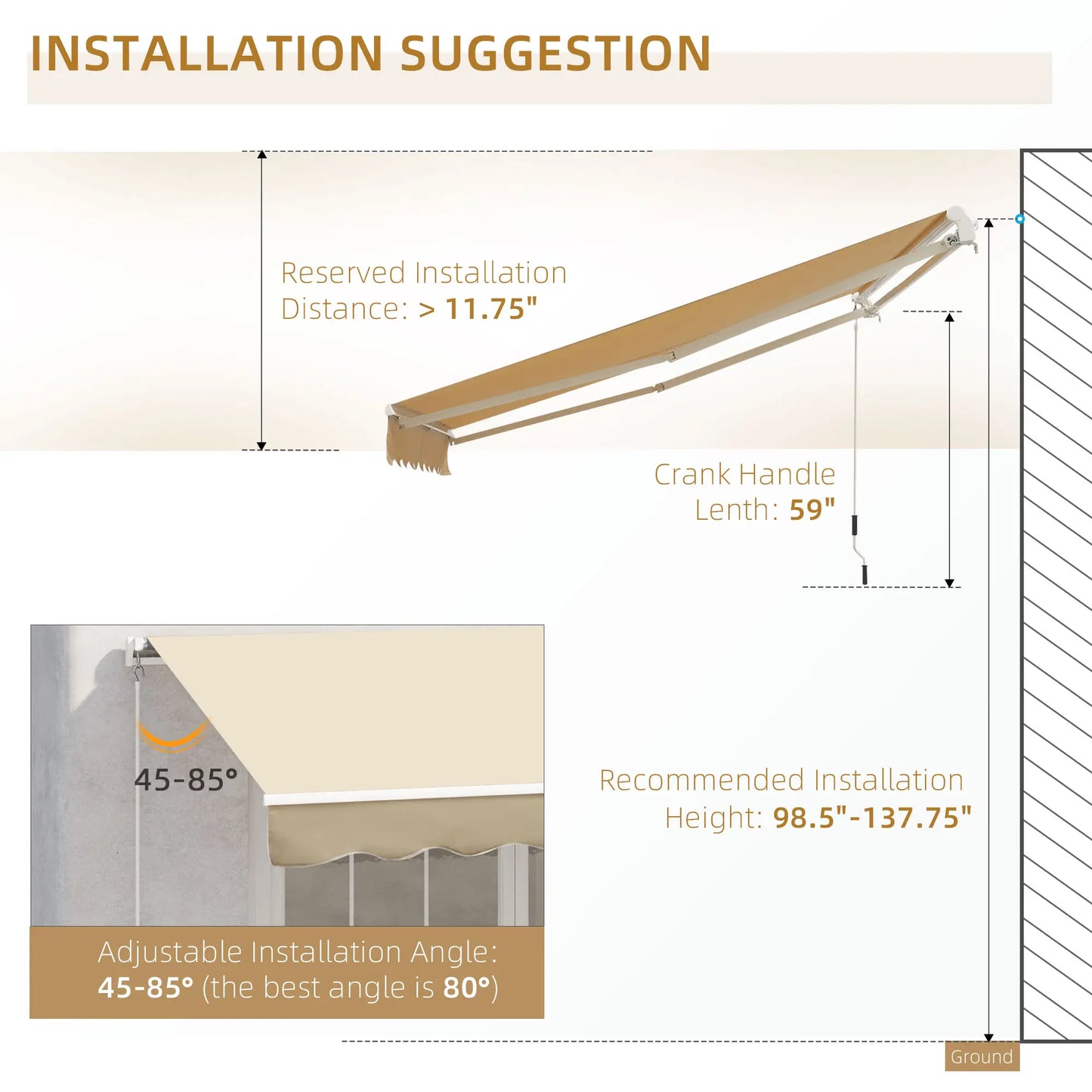 10' x 8' Retractable Awning, Sun Shade Canopy, Aluminum Frame, UV Protection, Beige Deck Awnings at Gallery Canada