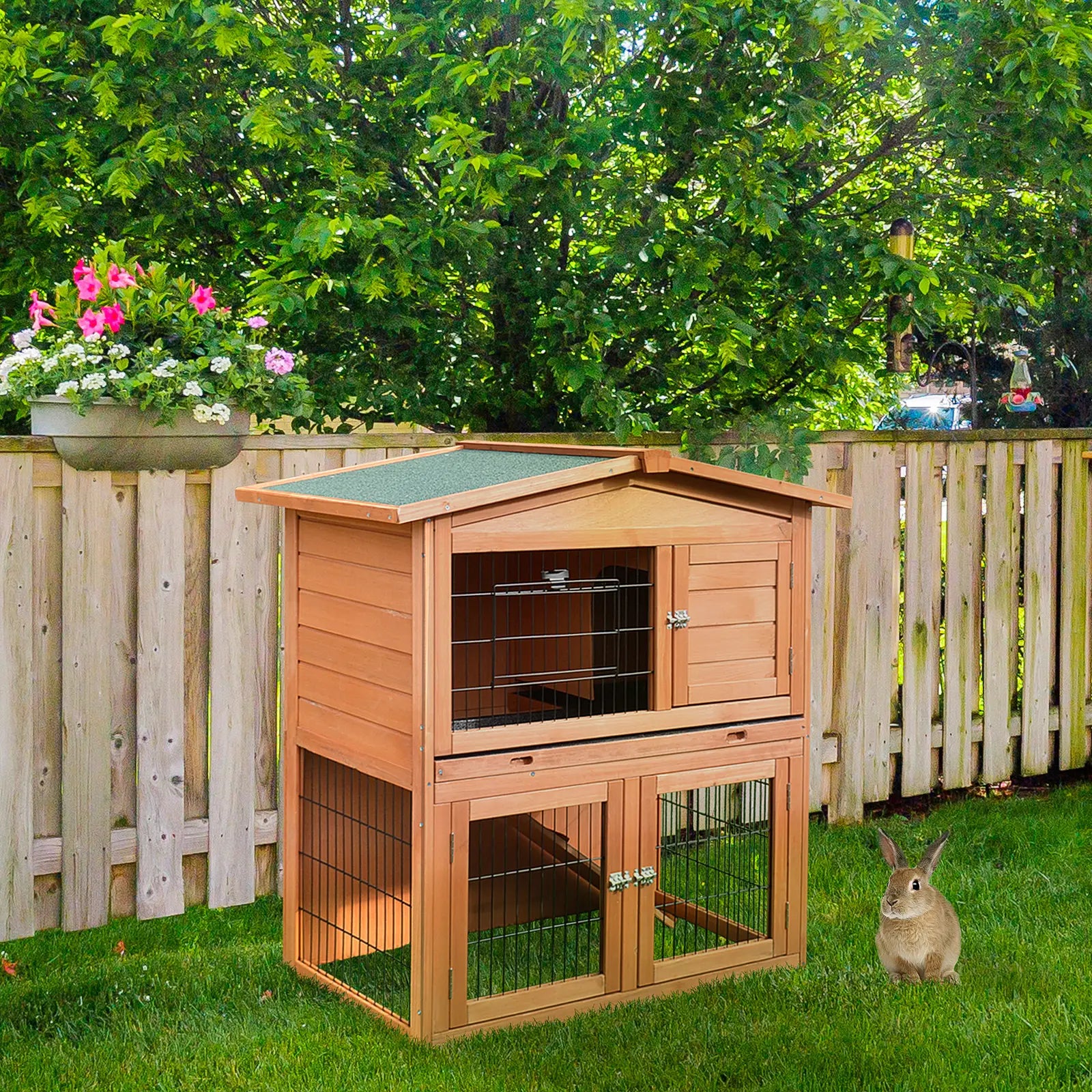 2 Tier Rabbit Hutch, Guinea Pig Cage, Ferret Enclosure, 39.6