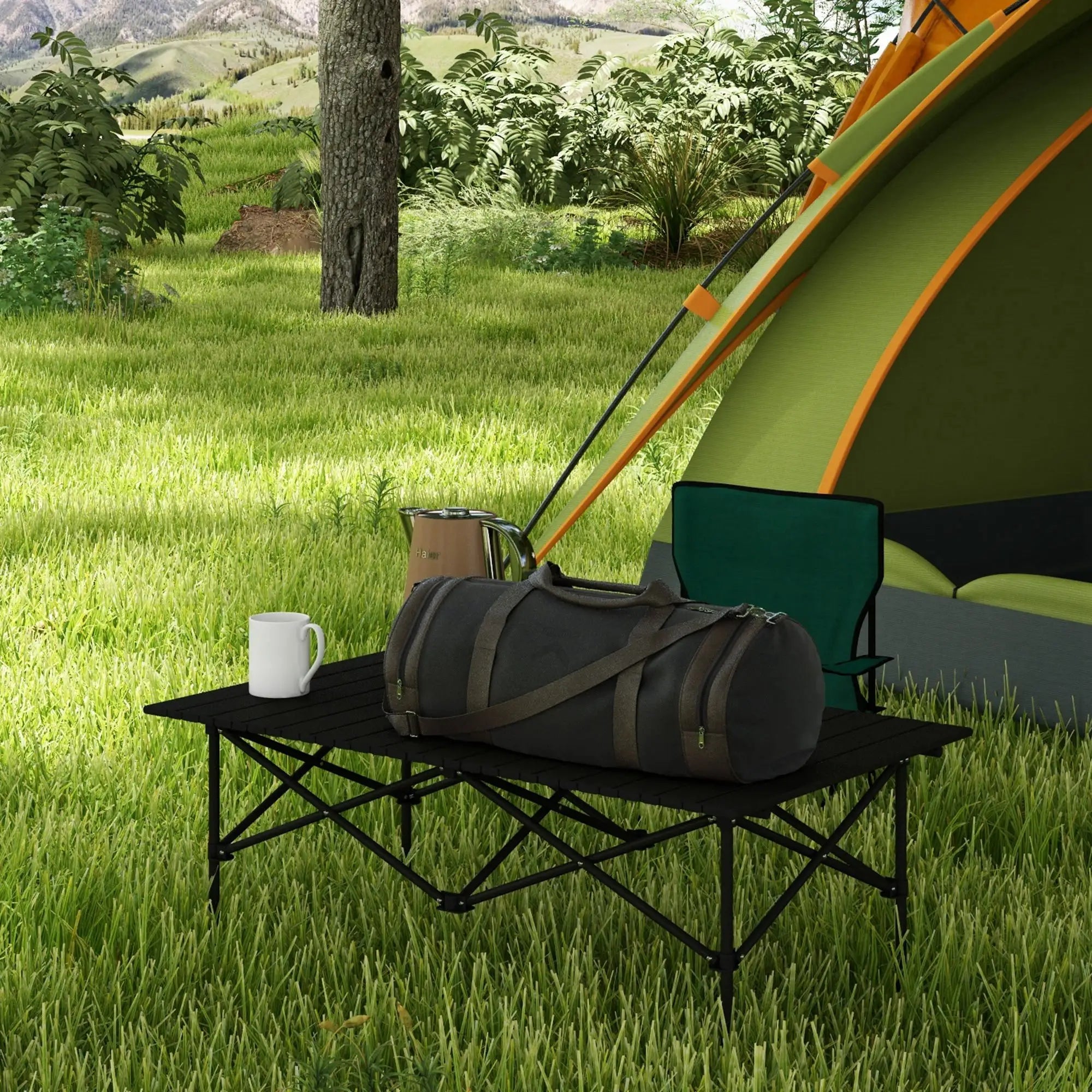 Folding Camping Table, Roll up Top, Carry Bag, Portable, Black Picnic Tables & Camping Chairs at Gallery Canada